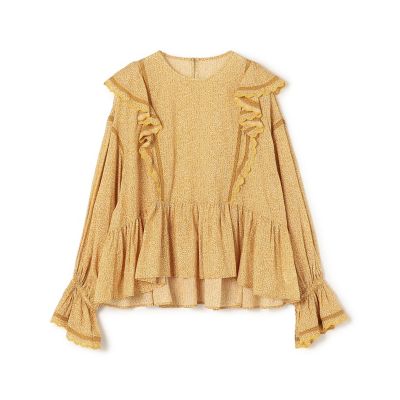 コットンレーヨンプリント ペプラムレースブラウス | maison 