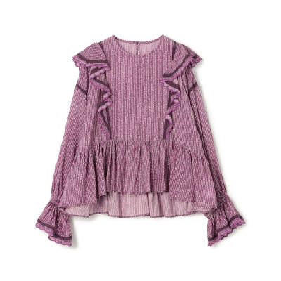 コットンレーヨンプリント ペプラムレースブラウス | maison 