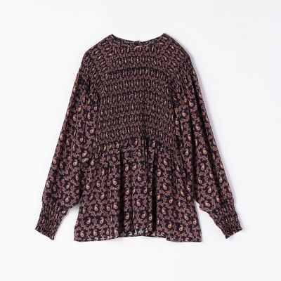 レーヨンシルクペイズリープリント　シャーリングブラウス