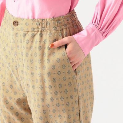 コットンキュプラ　プリントシャーリングストレートパンツ