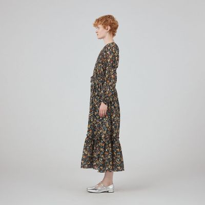コットンプリント　シャーリングワンピース