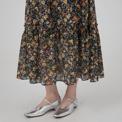コットンプリント　シャーリングワンピース
