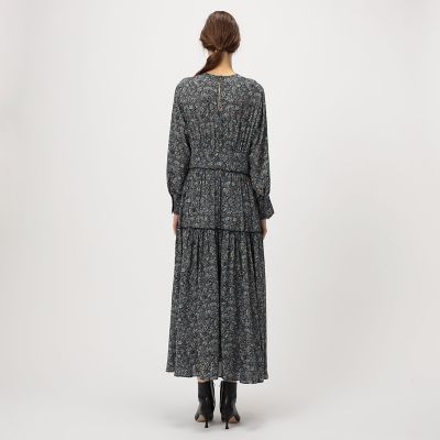 ポリエステルジョーゼットプリント ティアードワンピース | maison
