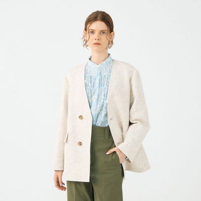 サテンジャガードカラーレスジャケット 楽天市場】カチオンカラーレスジャケット レディース ファッション 服