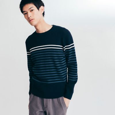 ＜AIGLE＞パネルストライプ　ワッフルプルオーバーセーター