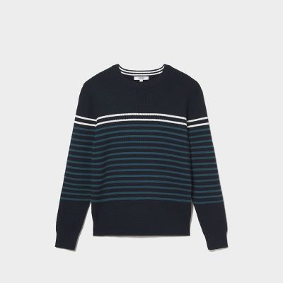 パネルストライプ　ワッフルプルオーバーセーター