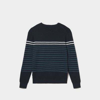 パネルストライプ　ワッフルプルオーバーセーター