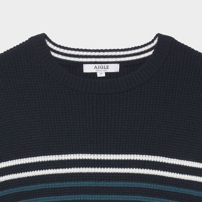 パネルストライプ　ワッフルプルオーバーセーター