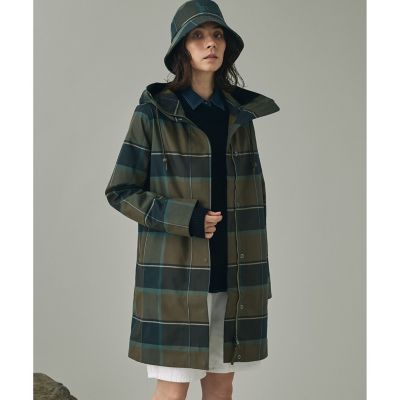 透湿防水 防風 2レイヤー チェックパターンロングジャケット