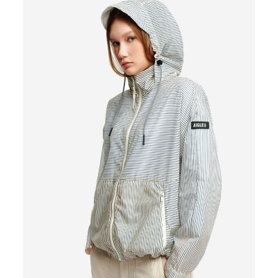 ＜AIGLE＞超軽量　撥水　ＵＶカット　ストライプ　エクストラライト　フーディジャケット
