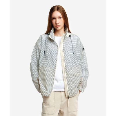 ライトグレー ステッチ3Lフーデッドジャケット 超軽量 撥水 UVカット ストライプ エクストラライト フーディ