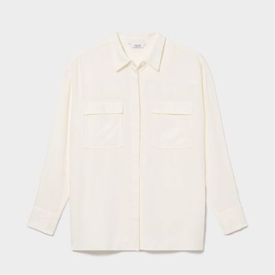 リラックスシルエット　ドレープデザイン長袖シャツ