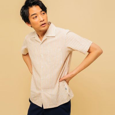 吸水速乾　スレイプ　ストライプ　半袖シャツ
