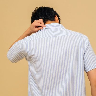 吸水速乾　スレイプ　ストライプ　半袖シャツ