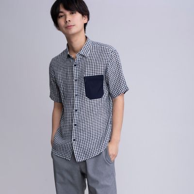吸水速乾　チェックポケット　半袖シャツ