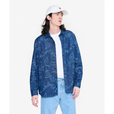 プリント　オーバーサイズ　長袖デニムシャツ