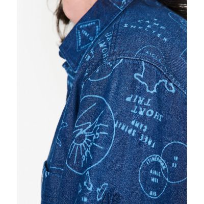 プリント　オーバーサイズ　長袖デニムシャツ