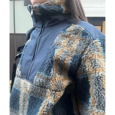 裾ドロストコード　ハイネック　ハーフジップ　シェルパフリース　／　ボアブルゾン