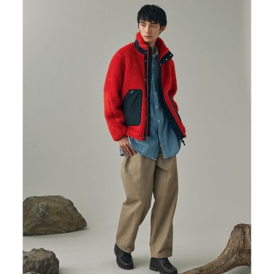 パッチポケット 異素材切り替え スタンドカラーボアフリースブルゾン