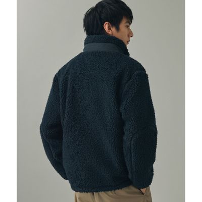 新品ボアフリーススナップボタンジャケット M パッチポケット 異素材切り替え スタンドカラーボアフリース