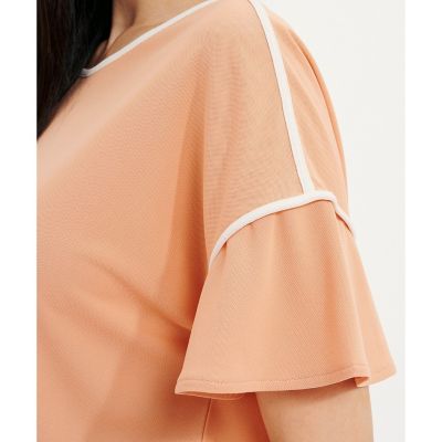 接触冷感　ワンポイントロゴ　ピスネーム　ボートネック　パフスリーブ半袖Ｔシャツ