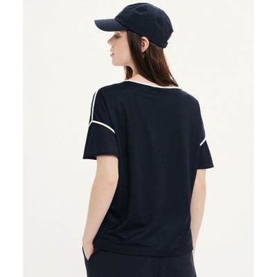 接触冷感　ワンポイントロゴ　ピスネーム　ボートネック　パフスリーブ半袖Ｔシャツ