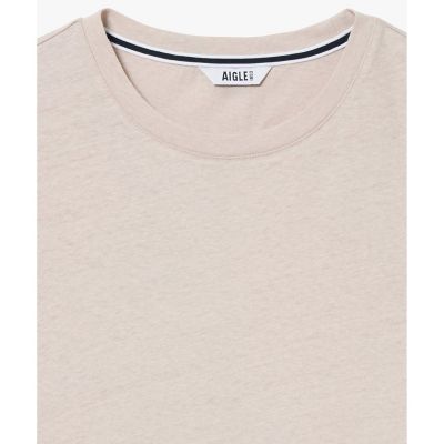tシャツ コットンリネン トーンオントーン ワンポイント刺繍半袖Tシャツ レディース コットンリネン トーンオントーン ワンポイント刺繍半袖Tシャツ