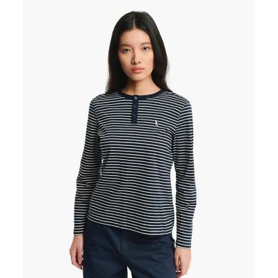 ＜AIGLE＞ＵＶカット　ピマコットン　マリニエール　ボーダー　ヘンリーネックカットソー　長袖Ｔシャツ