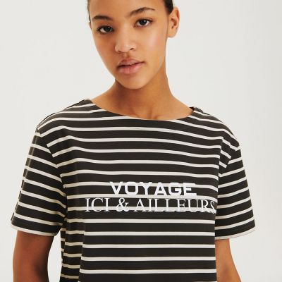 ＜AIGLE＞吸水速乾　ボートネック　ボーダー半袖Ｔシャツ（ＶＯＹＡＧＥ）