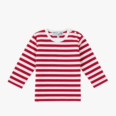 新品★コットン 短丈 ボーダー Tシャツ 長袖 赤 H BEAUTY&YOUTH ベビー コットン 細ボーダー 長袖 Tシャツ | agnes b. ENFANT