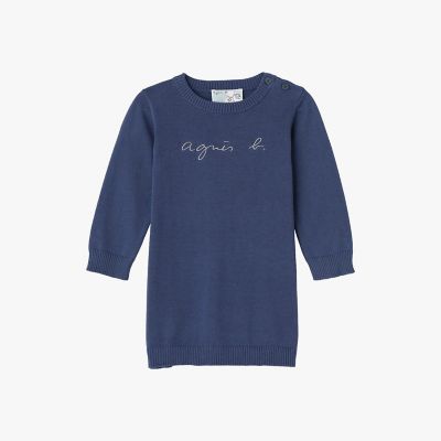 ベビー ロゴ刺繍 コットン 長袖 ニット ワンピース | agnes b. ENFANT