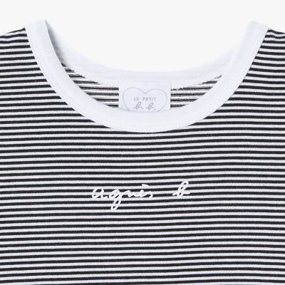 【新品タグ付き】アニエスベー ベビー ボーダー　2ans ベビー ”b．”ロゴ 細ボーダー 半袖 Tシャツ | agnes b. ENFANT