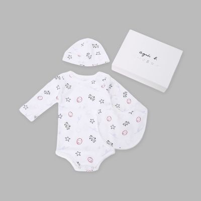 agnes b. ENFANT (Baby&Kids)/アニエスベー　アンファン ベビー　コットン　長袖ボディ・スタイ・帽子　３点セット