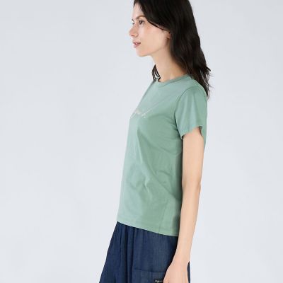 【美品】  Agnes b. / アニエスベー | コットン 転写プリント シャツ | 1 | グレー/ブルー/グリーン | レディース ロゴプリント コットン 半袖Tシャツ ”Brando” | agnes b