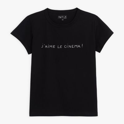 ＜agnes b. (Women)＞メッセージ　プリント　コットン　半袖　Ｔシャツ　”Ｊ’ａｉｍｅ　ｌｅ　ｃｉｎｅｍａ！”