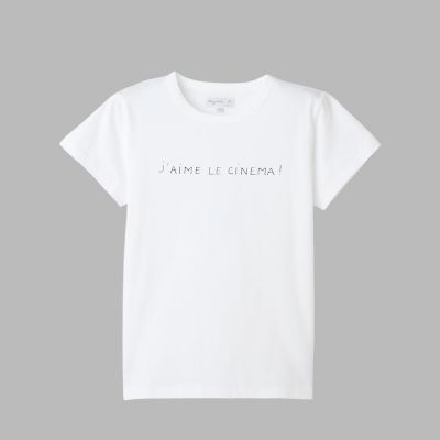 ＜agnes b. (Women)＞メッセージ　プリント　コットン　半袖　Ｔシャツ　”Ｊ’ａｉｍｅ　ｌｅ　ｃｉｎｅｍａ！”