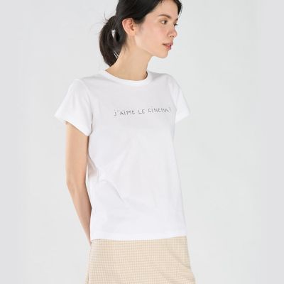 メッセージ プリント コットン 半袖 Tシャツ ”J