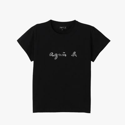 ＜agnes b. (Women)＞ロゴ　プリント　コットン　半袖　Ｔシャツ　”Ｂｒａｎｄｏ”