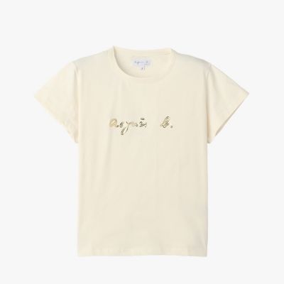 ＜agnes b. (Women)＞ロゴ　プリント　コットン　半袖　Ｔシャツ　”Ｂｒａｎｄｏ”