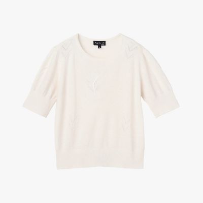 ＜agnes b. (Women)＞フラワーモチーフ　シルク　リネン　半袖　ニット　プルオーバー　”Ｆｌｅｕｒｓ”