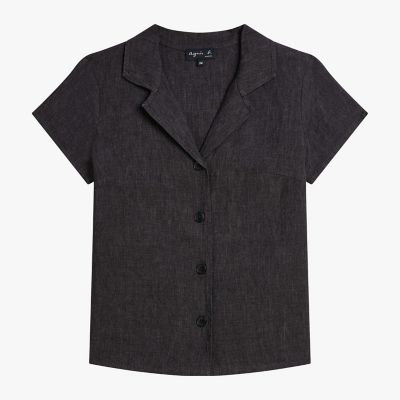 ＜agnes b. (Women)＞リネン　オープンカラー　半袖　シャツ　”Ｌｉｓｅｒｏｎ”