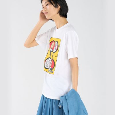 【美品】  Agnes b. / アニエスベー | コットン 転写プリント シャツ | 1 | グレー/ブルー/グリーン | レディース プリント コットン 半袖 アーティスト Tシャツ ”Gilbert
