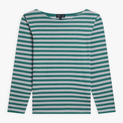 アニエスベー ボートネックトップス　meer. 細ボーダー ボートネック 長袖 Tシャツ ”New Bow” | agnes b