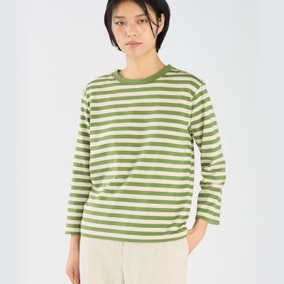 細ボーダー コットン 七分袖 Tシャツ ”Lil Cool” | agnes b
