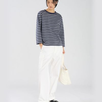 細ボーダー コットン 七分袖 Tシャツ ”Lil Cool” | agnes b