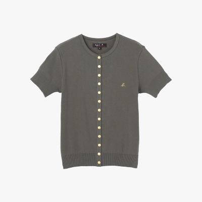 ＜agnes b. (Women)＞”ｂ．”ロゴ刺繍　コットンニット　半袖　カーディガンプレッション　”Ｓｗｉｎｇ”