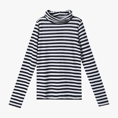 細ボーダー タートルネック 長袖 Tシャツ