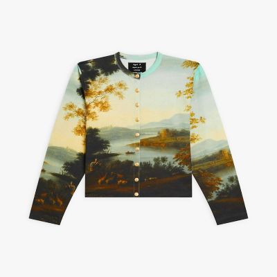 ＜agnes b. (Women)＞ａｇｎｅｓ　ｂ．　ｘ　Ｌｅ　Ｌｏｕｖｒｅ　フォトプリント　コットン　長袖　カーディガン　”Ｐａｙｓａｇｅ　ａｖｅｃ　ｕｎ　ｂｅｒｇｅｒ”