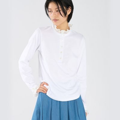 レース コットン ヘンリーネック トップス ”Harpiste” | agnes