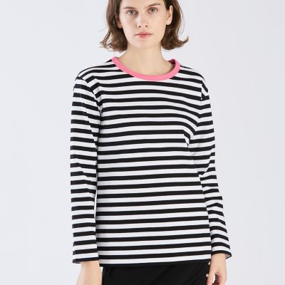 細ボーダー コットン 長袖 Tシャツ ”Biotop” | agnes b. (Women